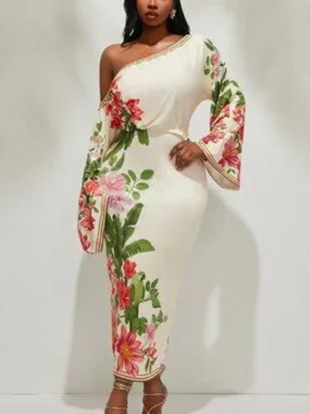 ZARA Multicolor Elegant Women's Plus Size One Sleeve Dress